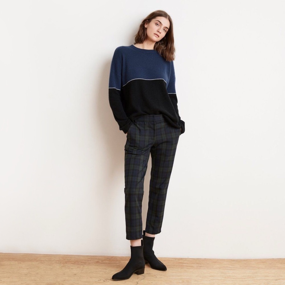 velvet by graham & spencer  brenley tartan plaid slim cropped pants in navy, 2